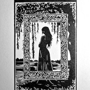 Linocut print 2 - woman by water