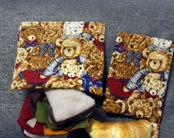 Reusable Sandwich N Snack Bag Set, Teddy Bear Love Print