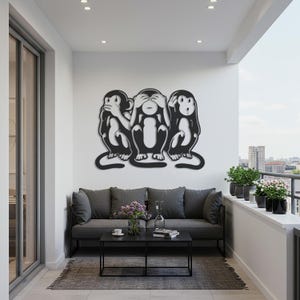 Decorazione murale in metallo con le tre scimmie sagge, decorazione da parete con scimmie moderne, decorazione da parete con animali giocosi, non sento il male, non vedo il male, non parlo del male