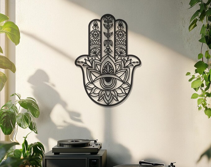 Hamsa Metal Wall Decor, Evil Eye Protection Wall Art, Modern Spiritual Home Decor, Metal Wall Art Decor, Yoga Room Decor, Father's Day Gift