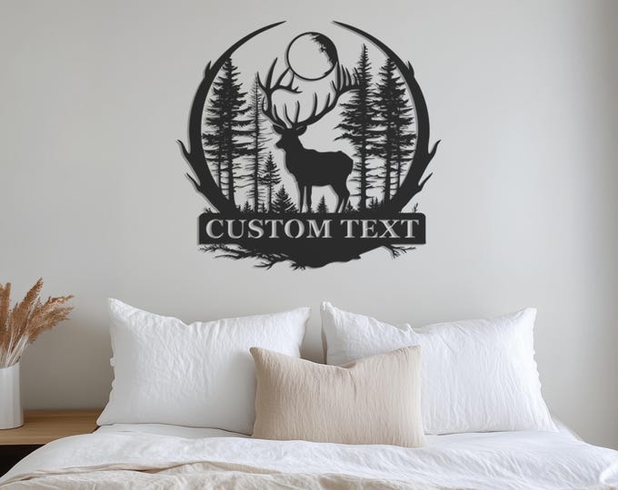 Custom Metal Wall Art with Deer and Forest Sign,  Deer Family Forest Metal Wall, Animals Wall Art, Custom Personalized, Wildlife Lover Gift