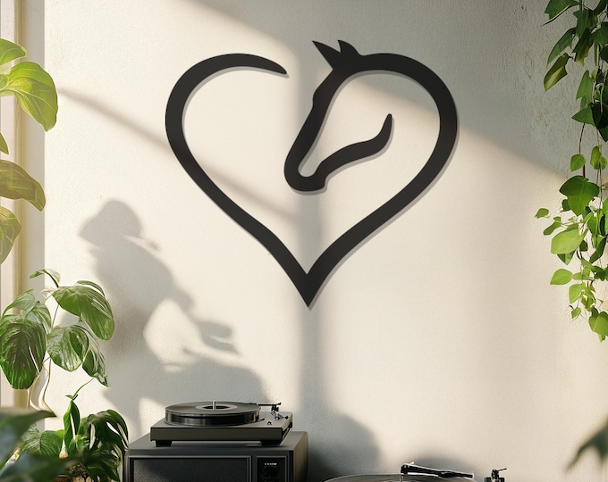 Horse Lover Wall Art-Metal Horse Head in Heart Farmhouse Wall Decor Equestrian Home GiftHeart Shaped Horse Art | Rustic Animal Wall Hanging