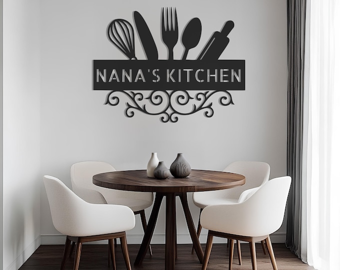 Custom Metal Kitchen Wall Decor, Large Wall Art, Metal Wall Sign, Modern Kitchen Decor, Black White Silver Gold Bronze, Large Wall Decor