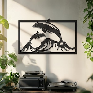 Dolfijn metalen wanddecoratie, dolfijn decor, oceaan muur kunst, strand kunst aan de muur, kunst aan de muur decor, kamer decor, metalen muur kunst decor, Vaderdag cadeau