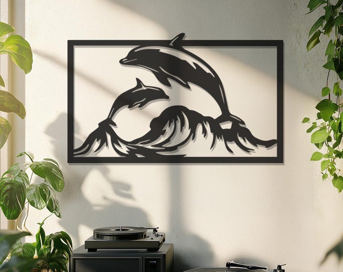 Dolphin Metal Wall Decor, Dolphin Decor, Ocean Wall Art, Beach Wall Art, Wall Art Decor, Room Decor, Metal Wall Art Decor, Father's Day Gift
