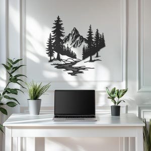 Metalen muurdecor berg en meer, metaalkunst bos en berg, bomen en berg metalen muur kunstdecor, Vaderdagcadeau, cadeau voor thuis