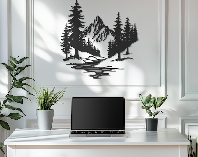 Mountain and Lake Metal Wall Decor, Forest and Mountain Metal Art, Trees and Mountain Metal Wall Art Decor, Father's Day Gift, Gift for Home