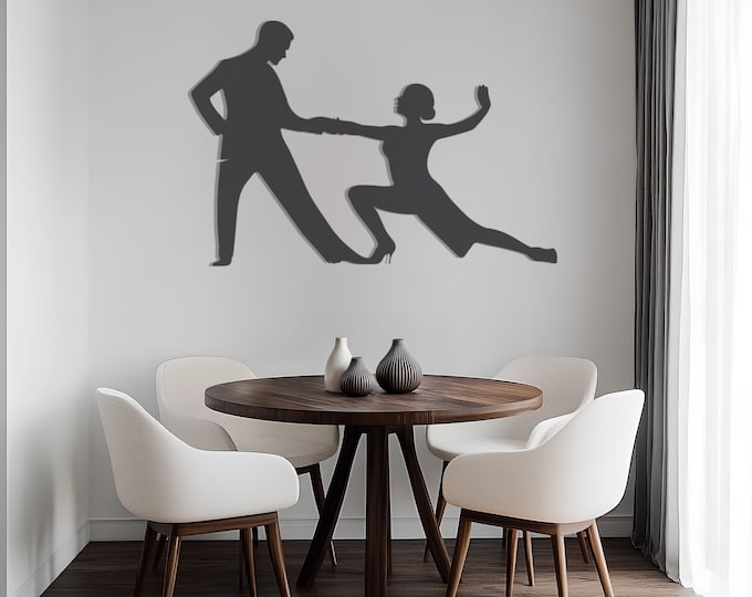 Dance Metal Wall Art, Dance Line Art, Tango Wall Decor with Dress, Dancer Couples Gift, Minimalist Wall Sign for Dance Party Invite