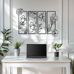 Set of 4 Flowers Metal Wall Art, Metal Wall Art Decor, Metal Flowers Wall Hanging Art, Home Decor, Father&#39;s Day Gift, Floral Lovers Gift