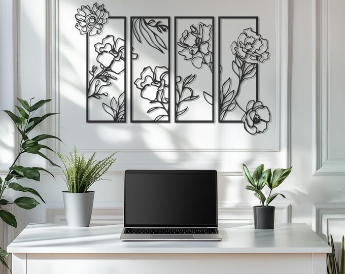 Set of 4 Flowers Metal Wall Art, Metal Wall Art Decor, Metal Flowers Wall Hanging Art, Home Decor, Father's Day Gift, Floral Lovers Gift