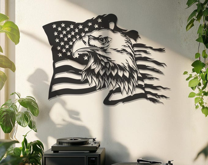 American Eagle Metal Wall Art - Patriotic USA Flag Decor, Bald Eagle Wall Hanging, Rustic American Symbol, Father's days  gıft ,Trump USA