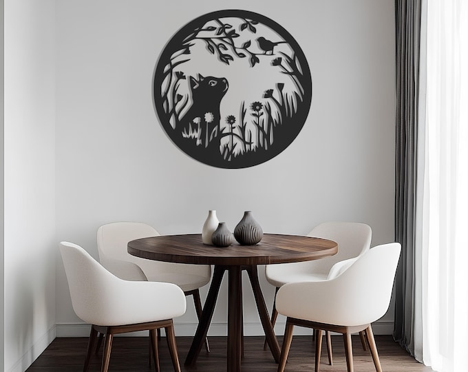 Cat and Bird Metal Wall Art, Metal Cat Wall Art Decor, Minimalist Cat Metal Wall Art, Father's Day Gift, Gift for Home, Gift for Cat Lovers