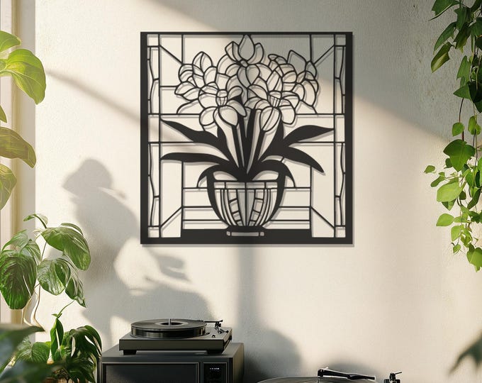 Flowers in Vase Metal Wall Art, Metal Wall Art Decor, Flower Wall Art, Vase in Flower, Flower Lovers Gift, Father's Day Gift, Gift for Home