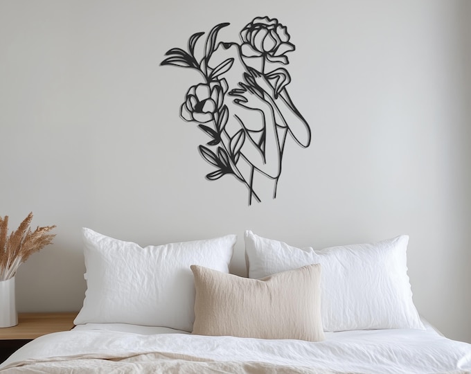 Woman and Flower-Themed Line Art Canvas Wall Decor - Minimalist Art for Modern Homes, Elegant Wall Art for Living Rooms & Bedrooms