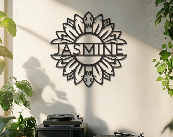 Custom Floral Name Metal Wall Art, Mandala Inspired Personalized Sign, Boho Flower Wall Decor, Modern Name Gift for Her or Home