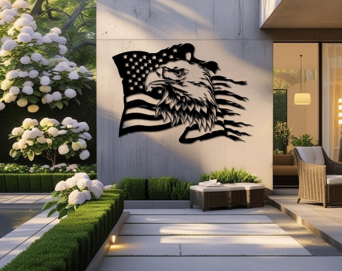 American Eagle Metal Wall Art - Patriotic USA Flag Decor, Bald Eagle Wall Hanging, Rustic American Symbol, Father's days  gıft ,Trump USA