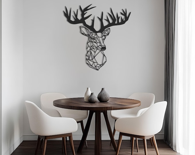 Modern Geometric Deer Head Metal Wall Art, Metal Wall Art Decor, Laser Cut Silhouette, Nature Wall Decor, Father's Day Gift, Gift for Home
