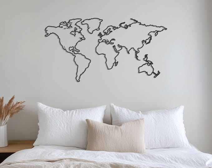 Minimalist Metal World Map Wall Art, World Map Metal Decor, Metal Wall Art Decor, Room Decor, Father's Day Gift, Gift for Travel Lovers