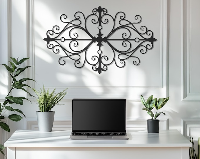 Ornate Metal Wall Art - Elegant Decorative Metal Wall Hanging, Wrought Iron-Inspired Art, Modern & Vintage Home Decor, Large Metal Wall Art
