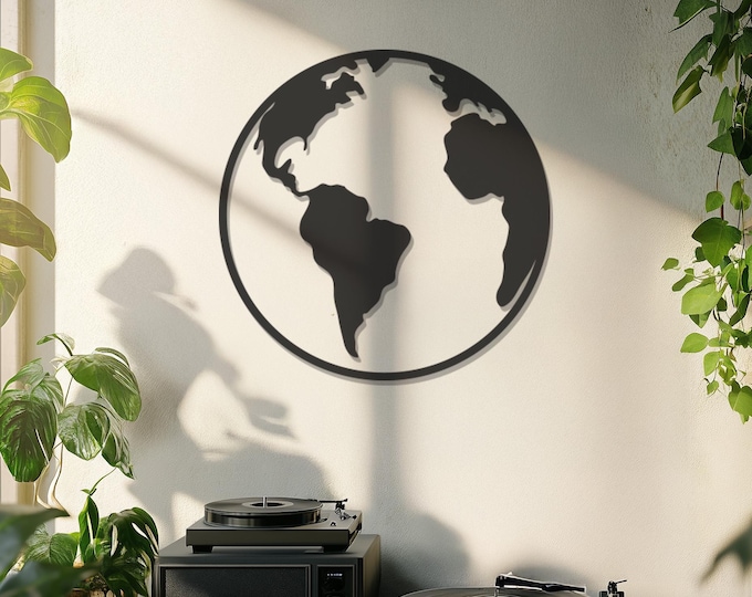 World Map Metal Wall Art, Unique Travel Decor, Globe Wall Hanging for Adventurers, Perfect Gift for Wanderlust Souls, Global Explorer Art