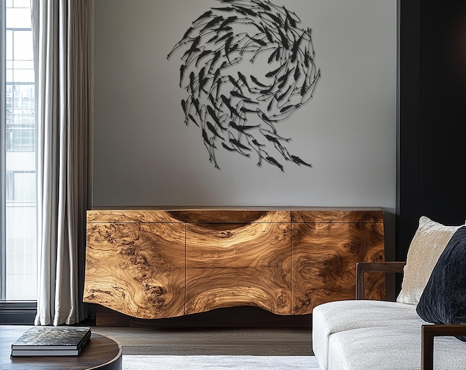 Metal Fish Wall Art Decor, Fish Family Wall Sign, Flock Of Fish Sign, Marine-Themed Interior Decor, Metal Wall Art Decor, Father's Day Gift