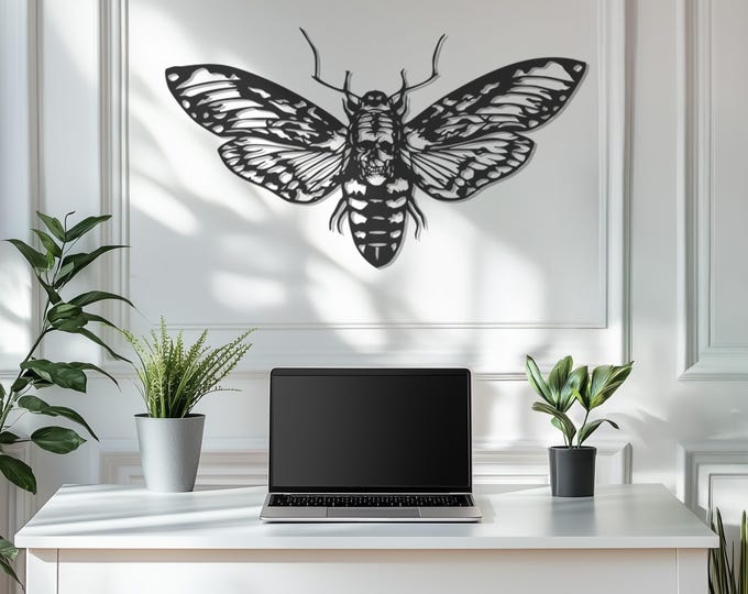 Death's Head Moth Metal Wall Art, Gothic Metal Wall Art, Skull Metal Wall Art, Skeleton Halloween Decor, Moth Wall,Skull Moth Metal Wall Art