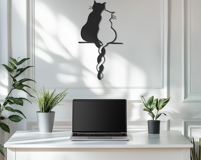 Cats in Love Wall art Decor, Romantic Cat Metal Wall Art, Animal Cat Decor, Minimalist Cat Wall Art, Metal Wall Art Decor, Father's Day Gift