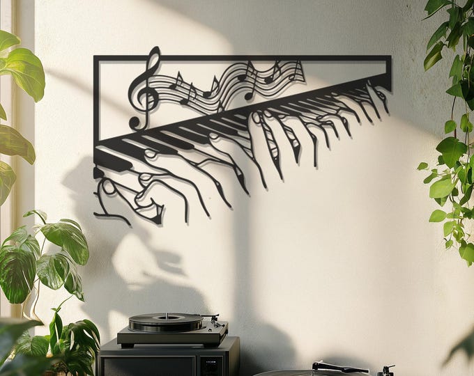 Piano Player Metal Wall Art, Large Wall Art, Music Teacher Gift, Musical Home Decor, Modern Metal Music Artwork, Large Metal Wall Decor,