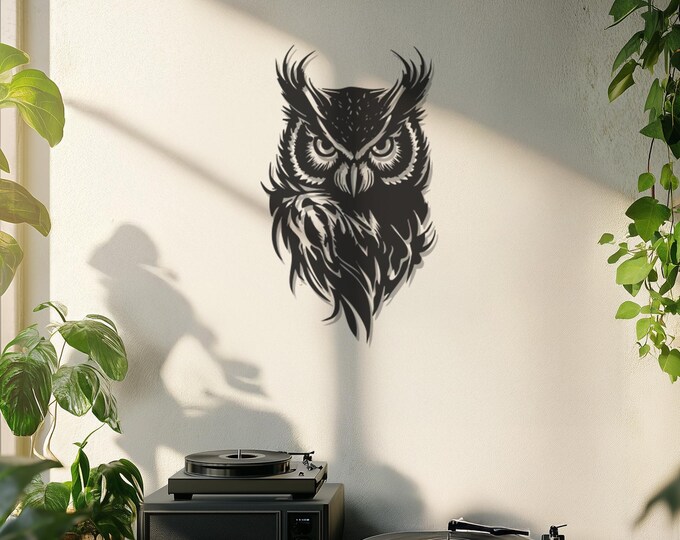 Fierce Owl Metal Wall Art, Gothic Owl Wall Decor, Wild Bird Sculpture for Home, Rustic Forest Animal Wall Hanging, Nature Inspired Art