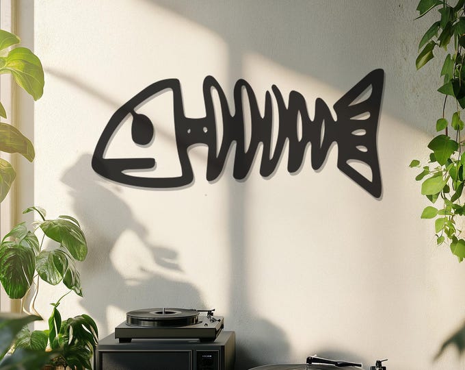 Coastal Fishbone Metal Wall Art, Unique Nautical Decor for Dining Room, Beach House, Patio, Modern Ocean-Inspired Wall Art Piece, Metal Art