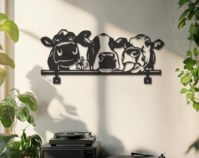 Farmhouse Cow Metal Wall Art, Large Wall Art, Rustic Barn Decor, Metal Farm Animal Sign, Unique Gift for Farmers, Large Metal Wall Decor