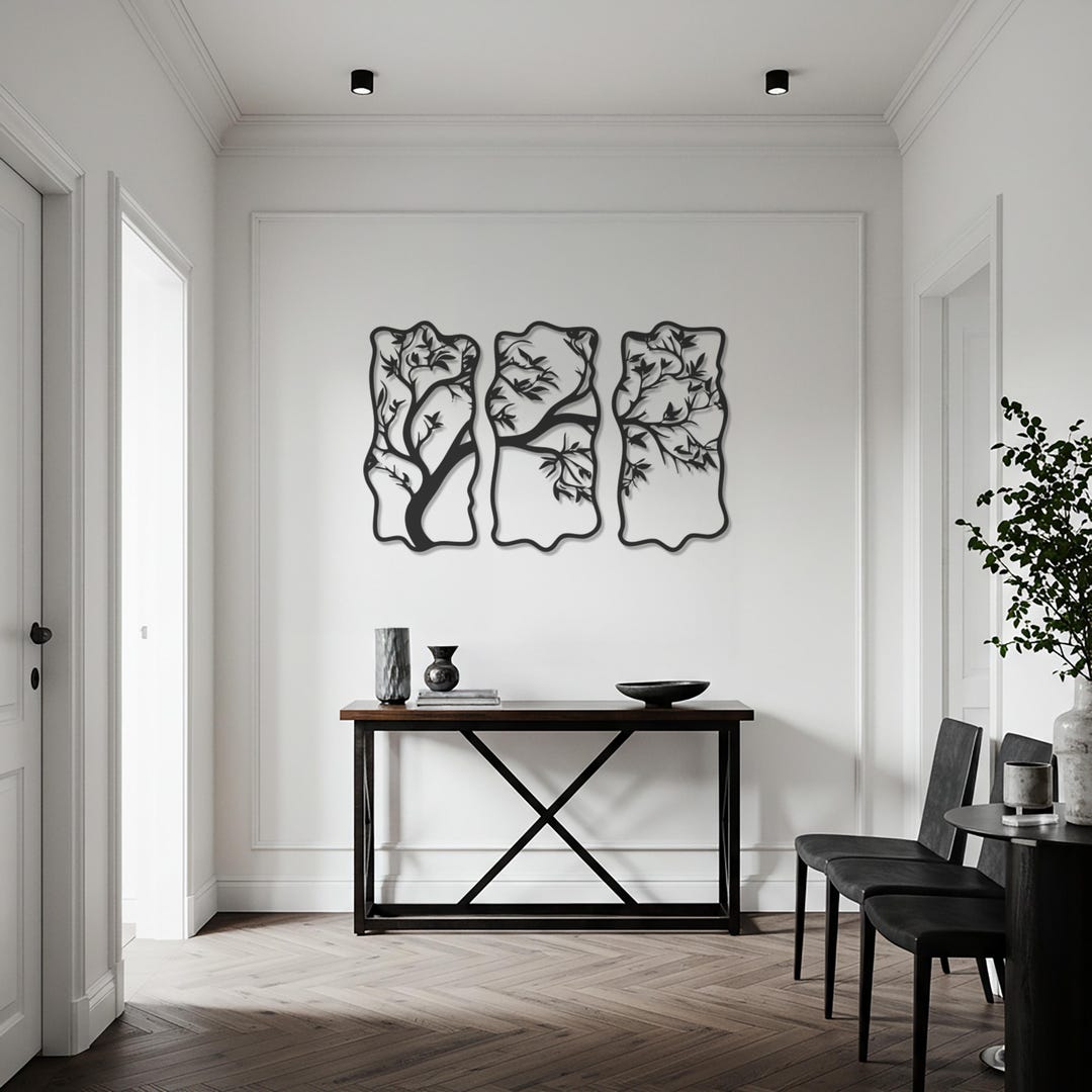 Modern Tree Branch Metal Wall Art – 3-piece Abstract Nature Panel Set ...
