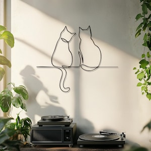Metal Cat Wall Art, Minimalist Line Art Cat Decor, Modern Pet Wall Hanging, Abstract Feline Wall Accent, Unique Cat Lover Gift, Pet Wall Art