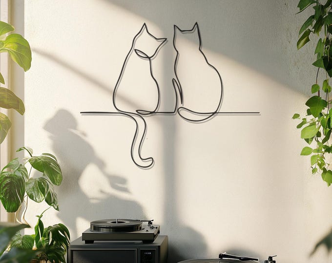 Metal Cat Wall Art, Minimalist Line Art Cat Decor, Modern Pet Wall Hanging, Abstract Feline Wall Accent, Unique Cat Lover Gift, Pet Wall Art
