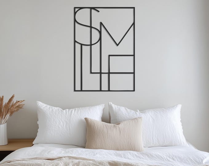 Smile Metal Sign, Modern Metal Art, Geometric Wall Art, Minimalist Decor, Metal Wall Art Decor, Room Decor, Father's Day Gift, Gift for Home