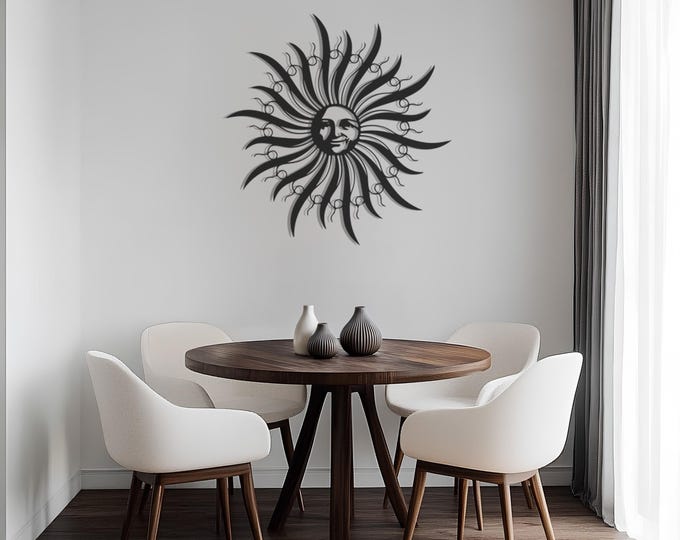 Woman Portrait And Sun Metal Wall Art Decor, Circle Sun Face Metal Wall Decoration, Metal Wall Art Decor, Father's Day Gift, Gift for Home