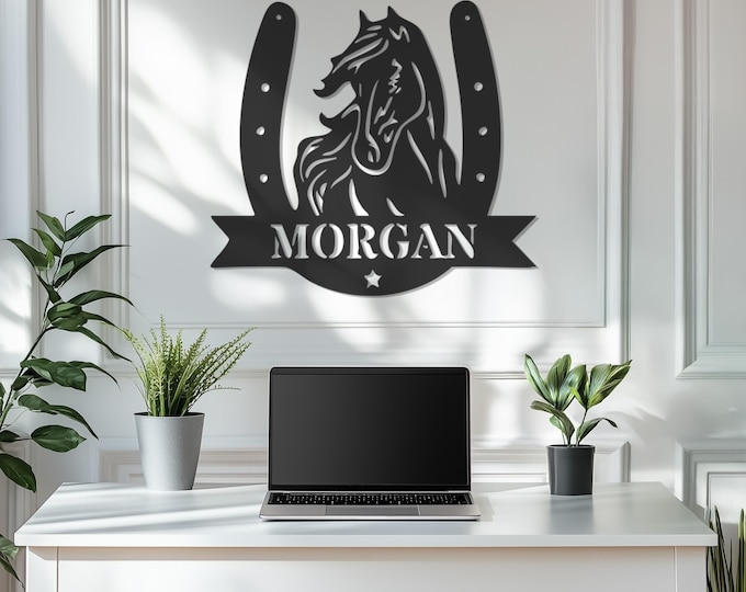 Personalized Horse and Horseshoe Metal Wall Art, Metal Horse Sign, Metal Wall Decor, Father's Day Gift, Gift for Home, Gift for Horse Lovers