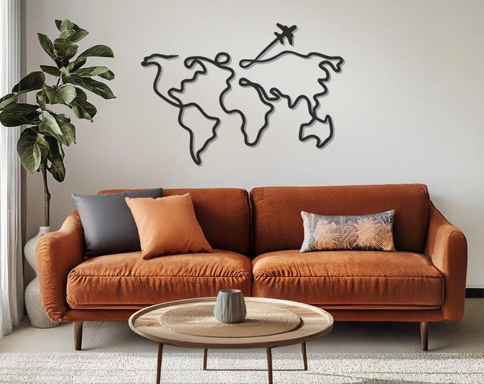 Minimalist World Map Metal Wall Art Decor, World Map Line Art, Metal Wall Art Decor, Metal Wall Decoration, Father's Day Gift, Gift for Home