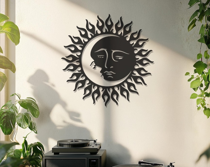 Sun and Moon Metal Wall Art, Celestial Wall Decor, Large Wall Hanging, Rustic Metal Art for Home, Gift for Astrology Lovers, Wall Art Decor