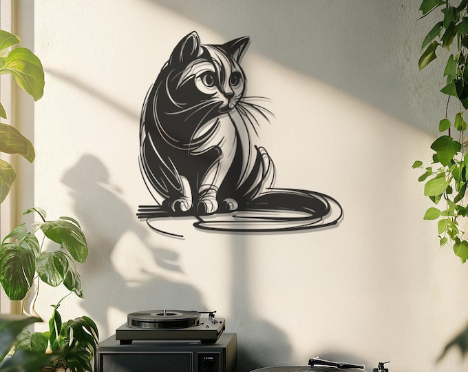 Cat Design Canvas Wall Art - Modern Metallic Cat Wall Decor, Minimalist Animal Canvas, Multiple Sizes for Elegant Home Decoration, Metal Art