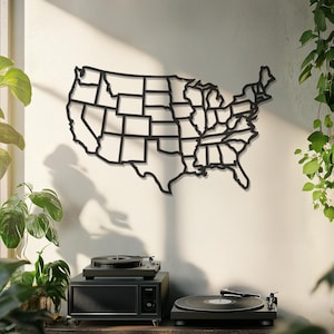 USA Karte Metall Wandkunst, minimalistische USA Wanddekor, moderne Reisekarte, rustikale Büro Wandbehang, amerikanische Staaten Metallschild