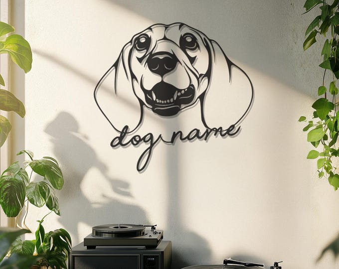 Custom Dog Name Metal Wall Art, Pet Memorial Wall Decor, Personalized Dog Portrait Sign, Gift for Dog Lovers, Puppy Room Wall Hanging