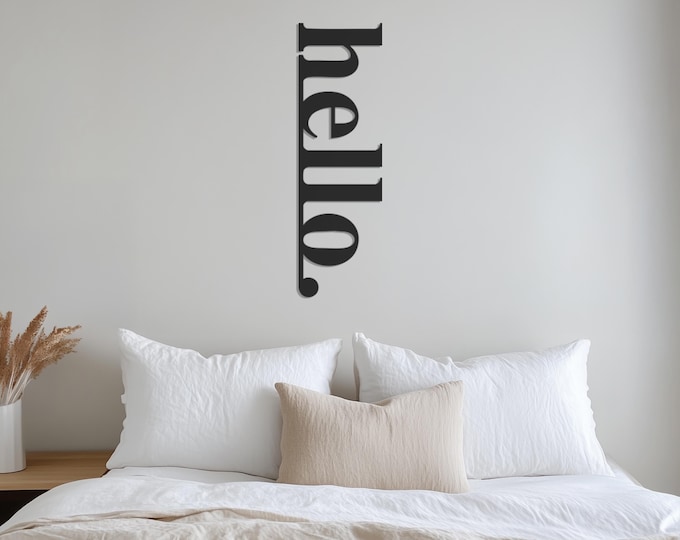 Metal Hello Wall Sign, Front Door Decor, Metal Wall Art Decor, Minimalist Home Sign, Elegant Home Decor, Father's Day Gift, Gift for Home