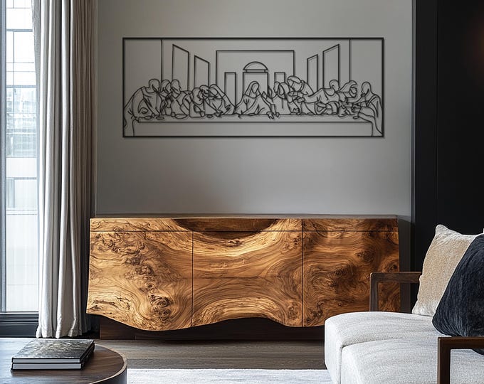 Jesus Last Supper Metal Line Art, Leonardo Da Vinci Artwork, Religious Decor, Metal Wall Decor, Father's Day Gift, Minimalist Christian Gift