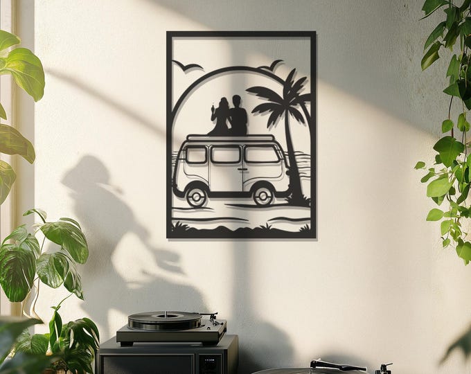 Travel Lovers Camper Van Metal Wall Art, Adventure-Themed Home Decor, Road Trip Enthusiast Gift, Boho Van Life Wall Hanging,Travel Wall Art