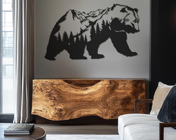 Bear Metal Wall Decor, Forest and Mountain Wall Decoration, Metal Animal Wall Art, Metal Wall Art Decor, Father's Day Gift, Gift for Home