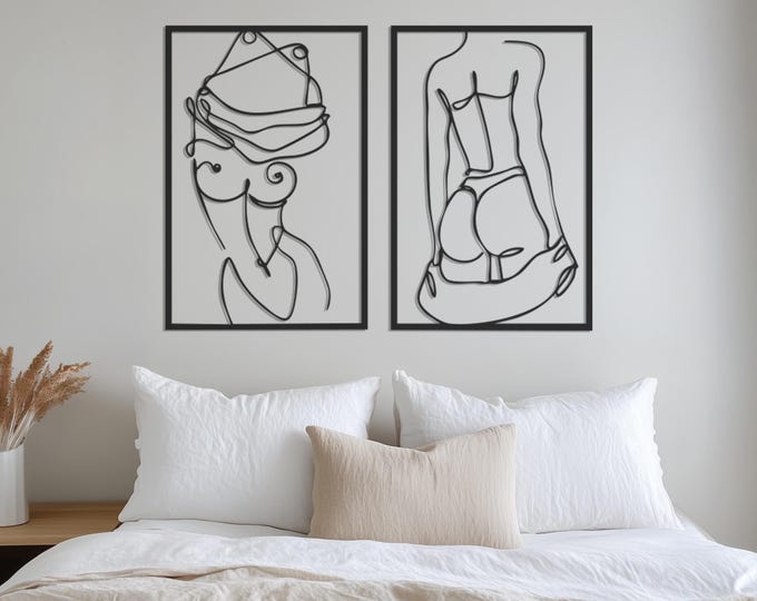 Set of 2 Female Body Metal Wall Art,  Naked Woman Body Metal Wall Art, Minimalist Line Art Metal Decor, Father's Day Gift, Gift for Her, She
