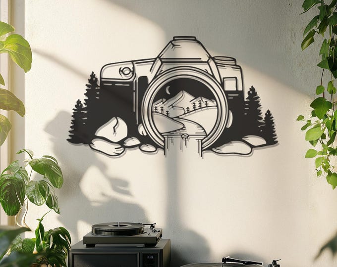 Photography Metal Wall Art, Nature Landscape Camera Decor, Adventure Photographer Gift, Large Wall Hanging for Photography Lovers, Metal Art