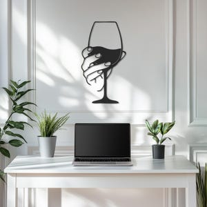 Wine Glass Metal Wall Art Decor, Modern Metal Wall Art, Minimalist Wall Art, Wine Bar Sign, Bar Decor, Father&#39;s Day Gift, Wine Lover Gift
