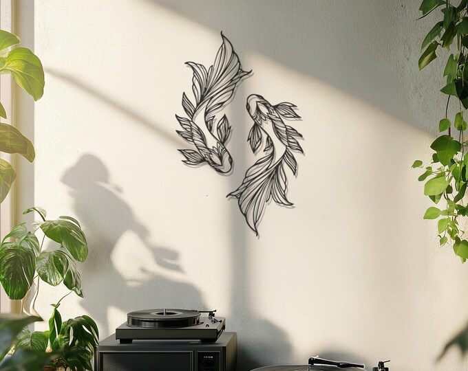 Koi Fish Metal Wall Art, Large Wall Decor, Minimalist Metal Fish Sign, Modern Zen Wall Art, Feng Shui Home Decor, Spiritual Metal Wall Decor